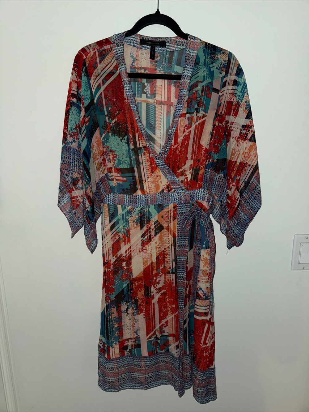 BCBGMaxAzria Multi-Color Abstract Print Wrap Dress